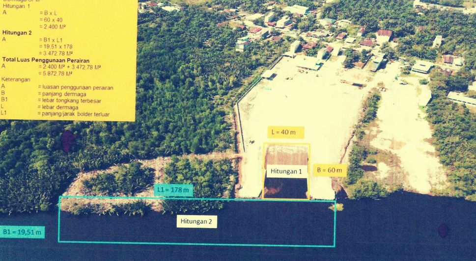 Foto udara kolam landasan dengan ukuran dimensi